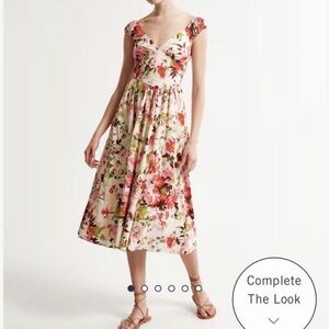 Abercrombie Cap Sleeve Corset Midi Dress Pink Floral Small